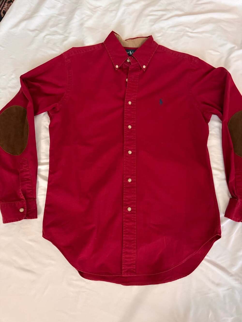 Polo Ralph Lauren Red Canvas Button Down  with Suede Elbow Patches - Sz Men's M